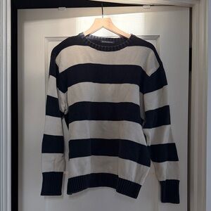 Brandy Melville Black and Cream Striped Crewneck Sweater
